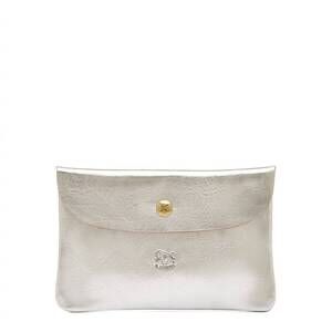 NEW IL BISONTE women's envelope with button clutch bag in silver